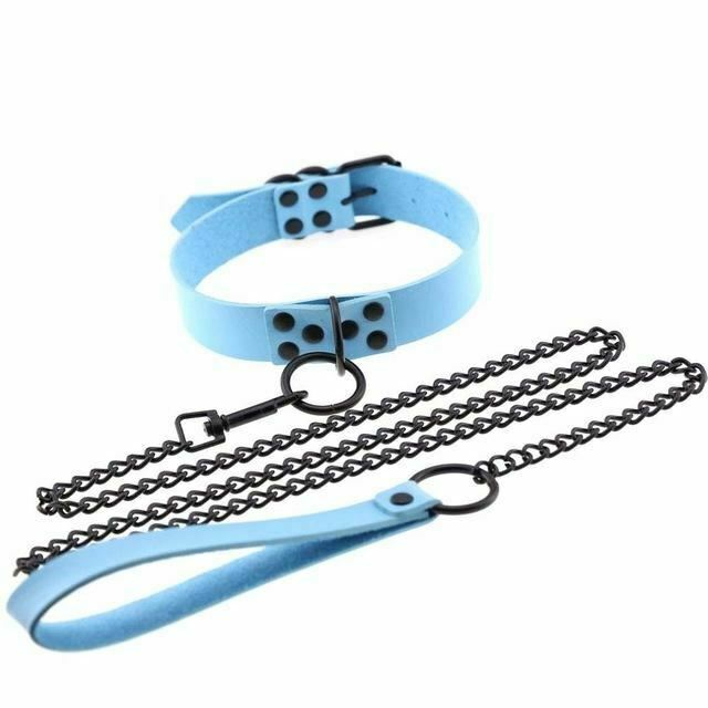 Rivet Slave Collar With Leash Bdsm Bondage Pet Play Owned Submissive