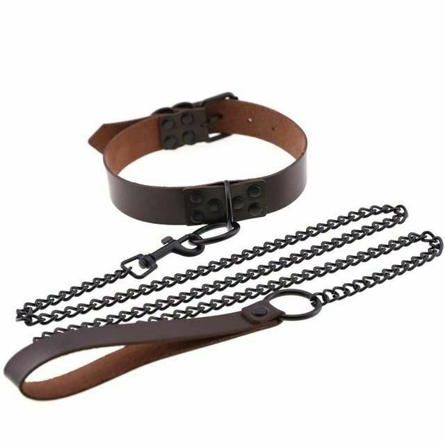 Rivet Slave Collar With Leash Bdsm Bondage Pet Play Owned Submissive
