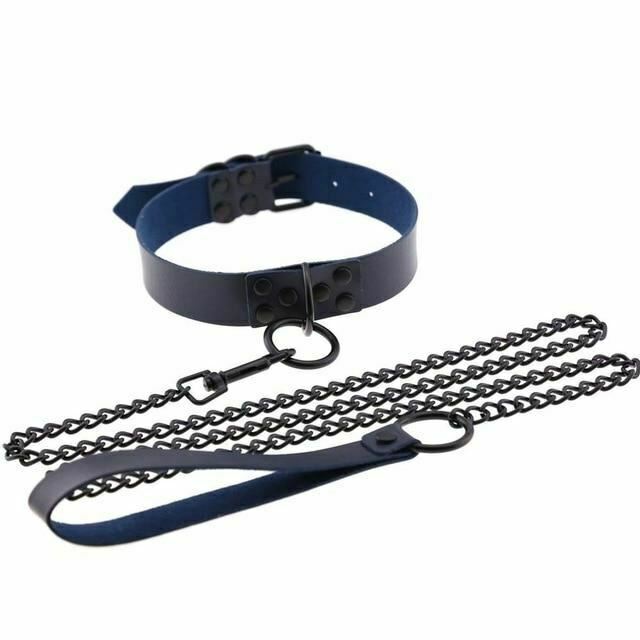 Rivet Slave Collar With Leash Bdsm Bondage Pet Play Owned Submissive