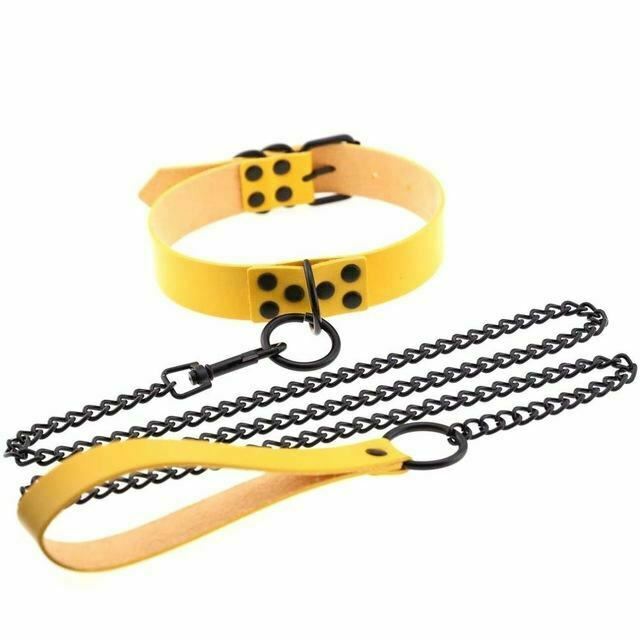 Rivet Slave Collar With Leash Bdsm Bondage Pet Play Owned Submissive