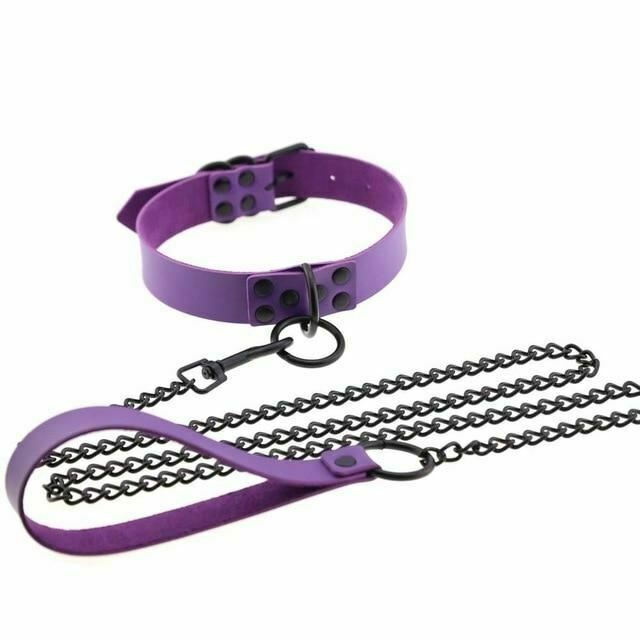 Rivet Slave Collar With Leash Bdsm Bondage Pet Play Owned Submissive