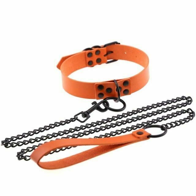 Rivet Slave Collar With Leash Bdsm Bondage Pet Play Owned Submissive