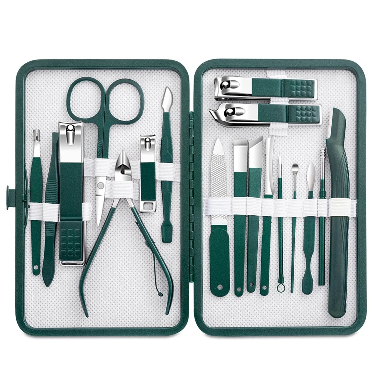 Stainless Steel Nail Clipper Set Grooming Tool With Portable Case Manicure Art Green Nails Cut