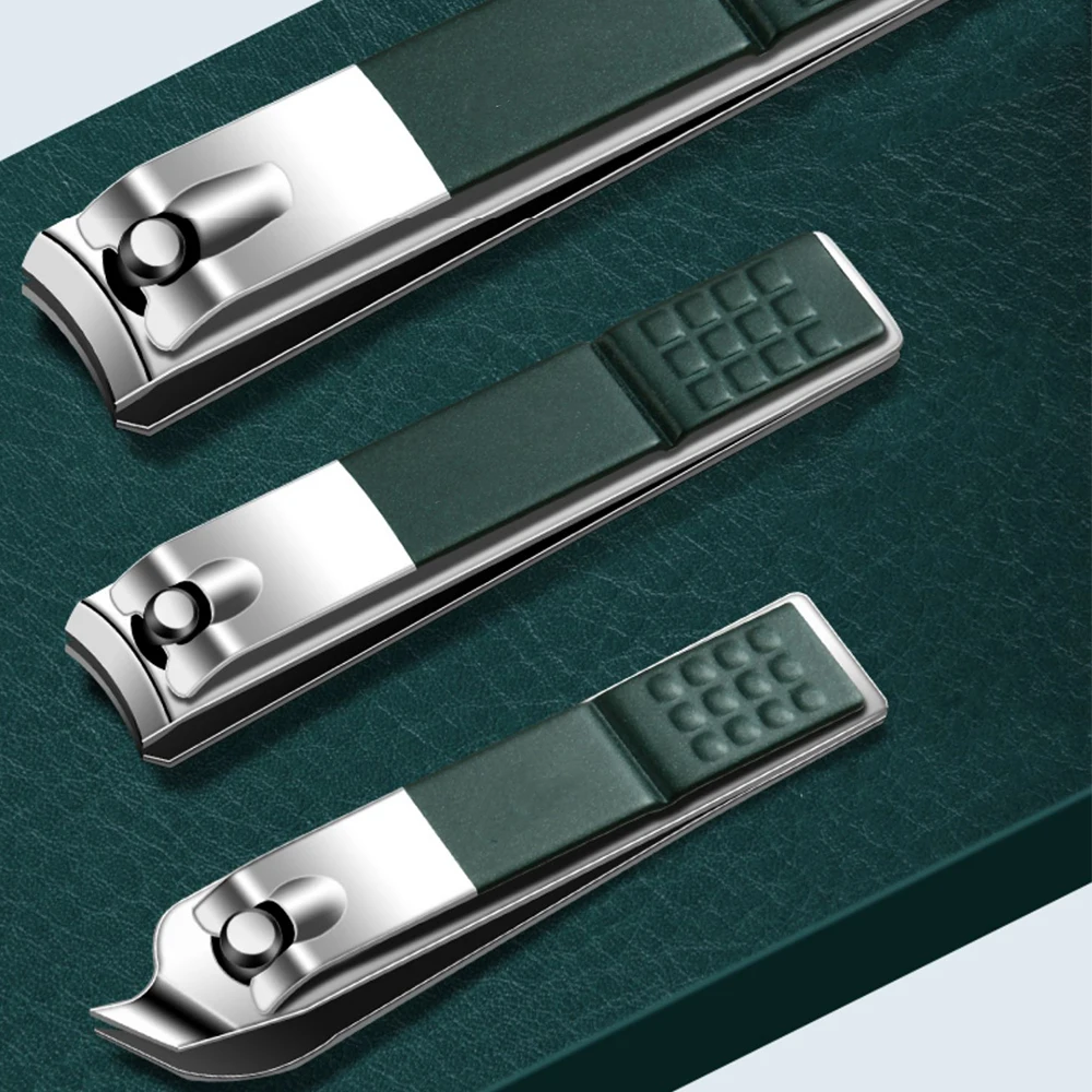 Stainless Steel Nail Clipper Set Grooming Tool With Portable Case Manicure Art Green Nails Cut
