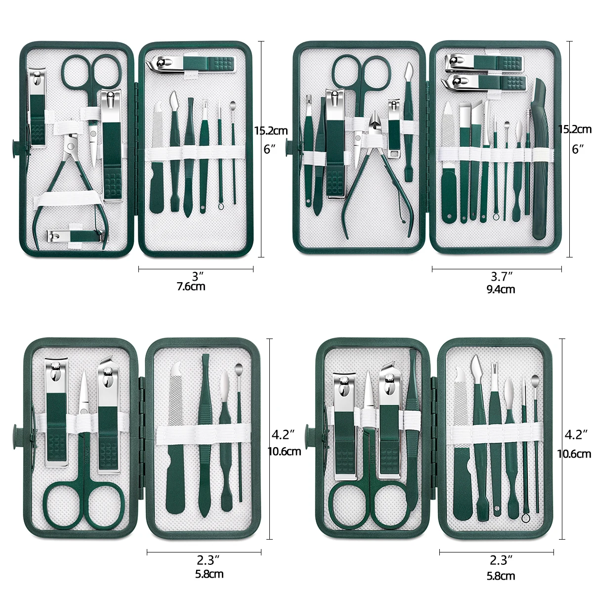 Stainless Steel Nail Clipper Set Grooming Tool With Portable Case Manicure Art Green Nails Cut