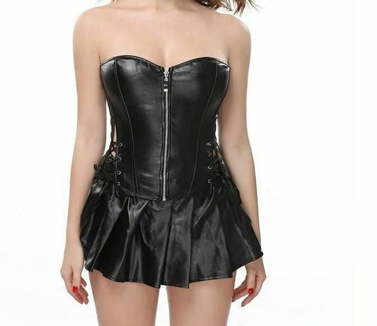 Black Corset Mini Skirt Erotic Clubwear Dungeon Kink