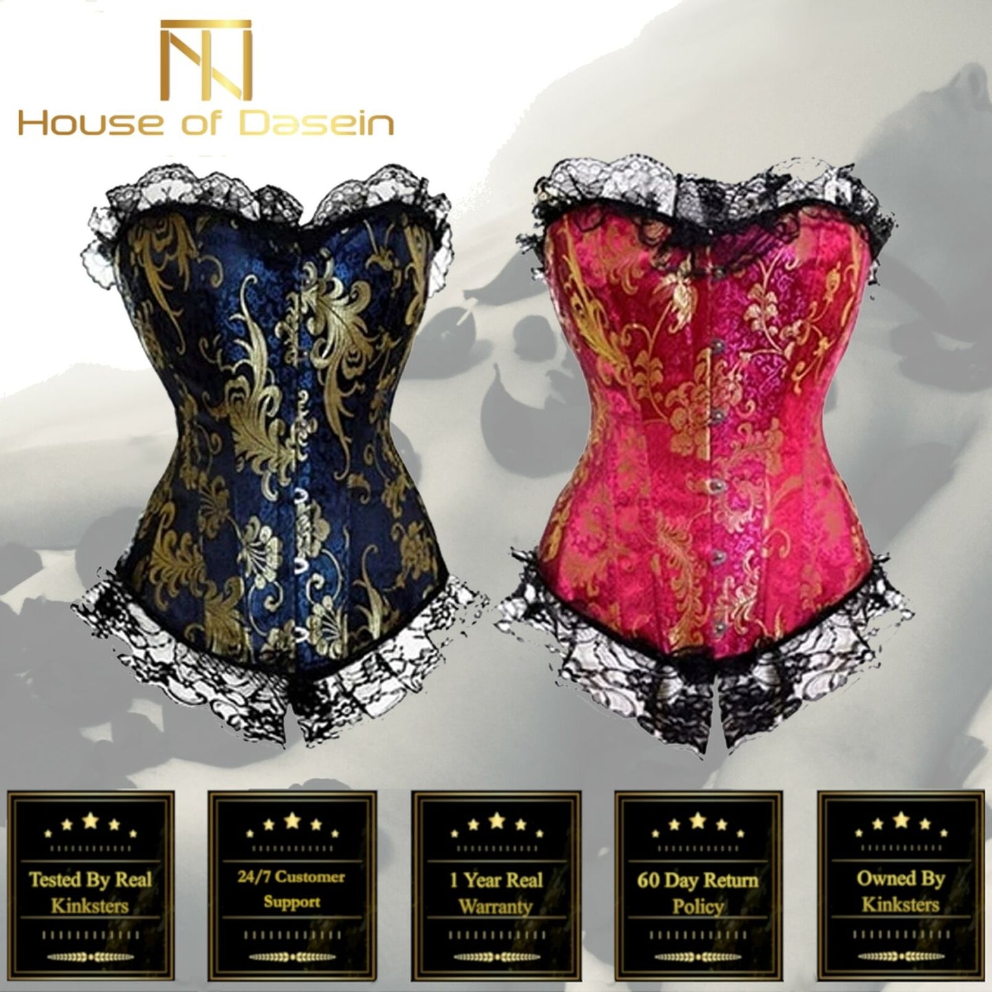 Blue Red Corset Gold Lace Trim Sexy Lingerie Kink Bdsm Fetish Clothing