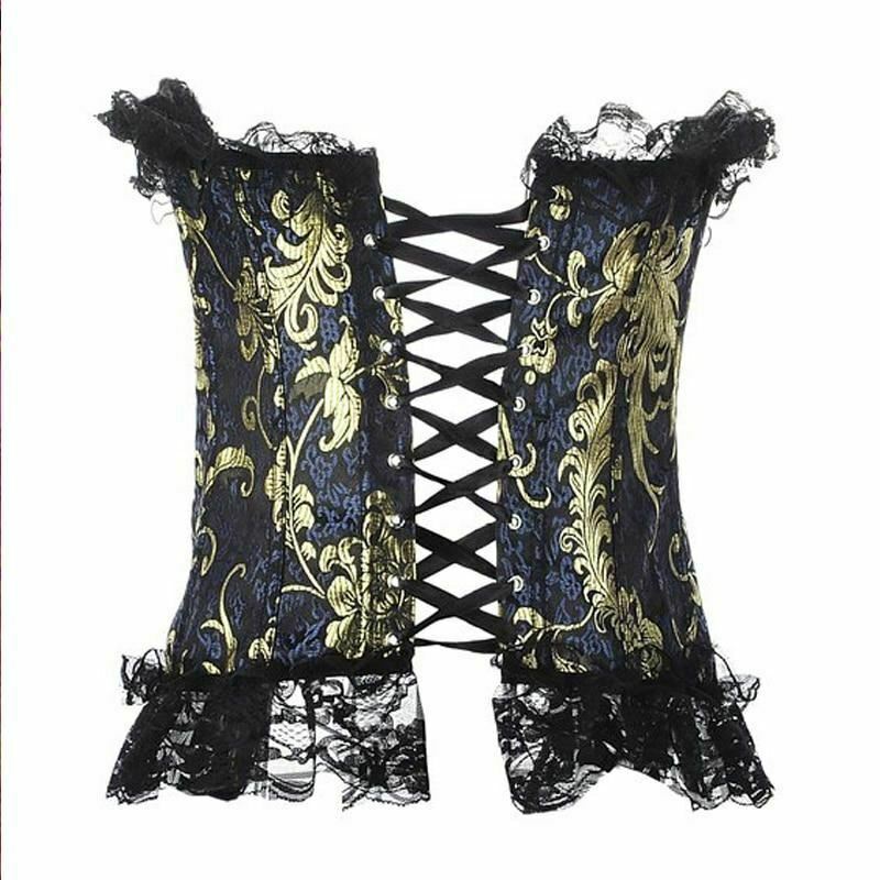 Blue Red Corset Gold Lace Trim Sexy Lingerie Kink Bdsm Fetish Clothing