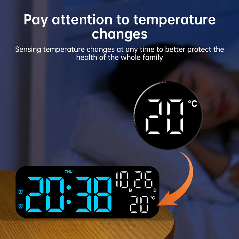 Digital Alarm Clock With Temp Date Week. Night Mode. Voice Controlled. 12/24H Led