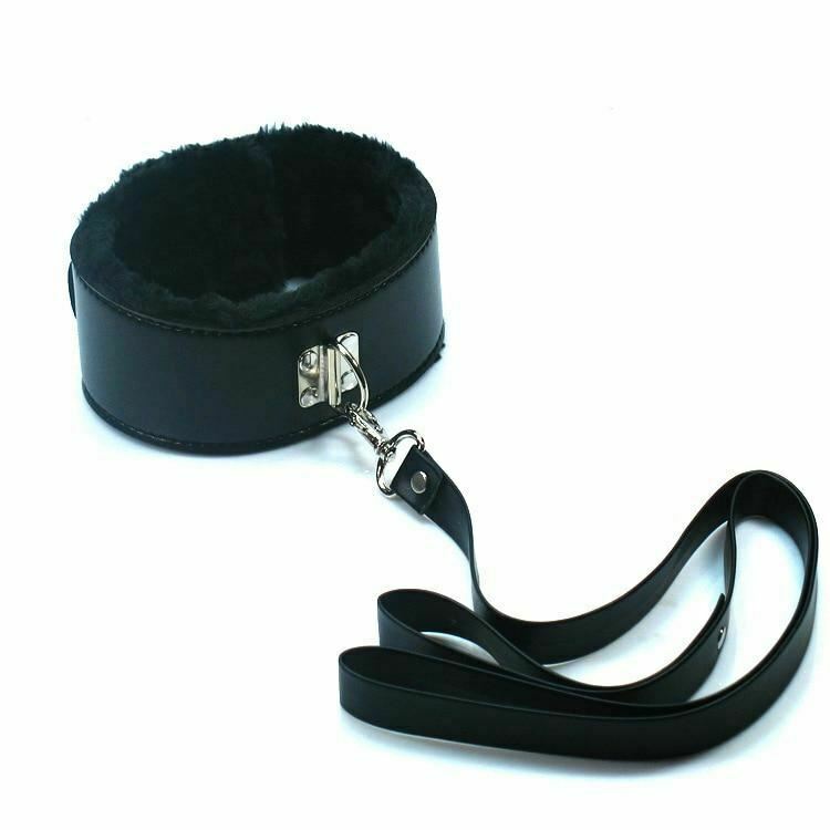 Bdsm Plush Collar Leash Purple Black Red Bondage Restraints Kink