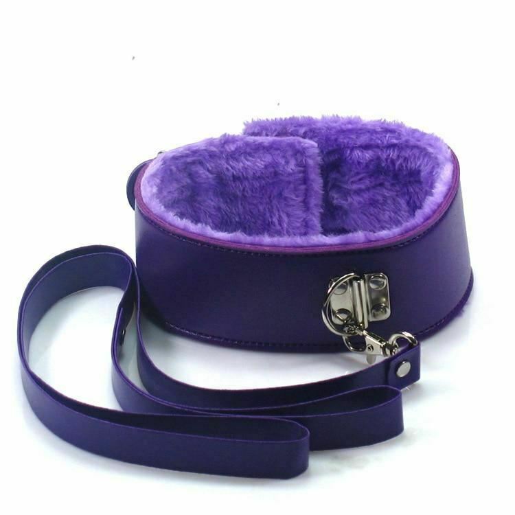 Bdsm Plush Collar Leash Purple Black Red Bondage Restraints Kink
