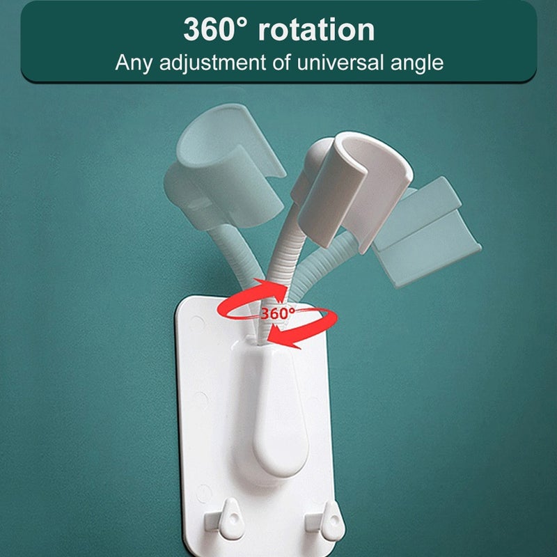 360 Degree Shower Head Holder Self Adhesive Showerhead Bracket With Two Hooks