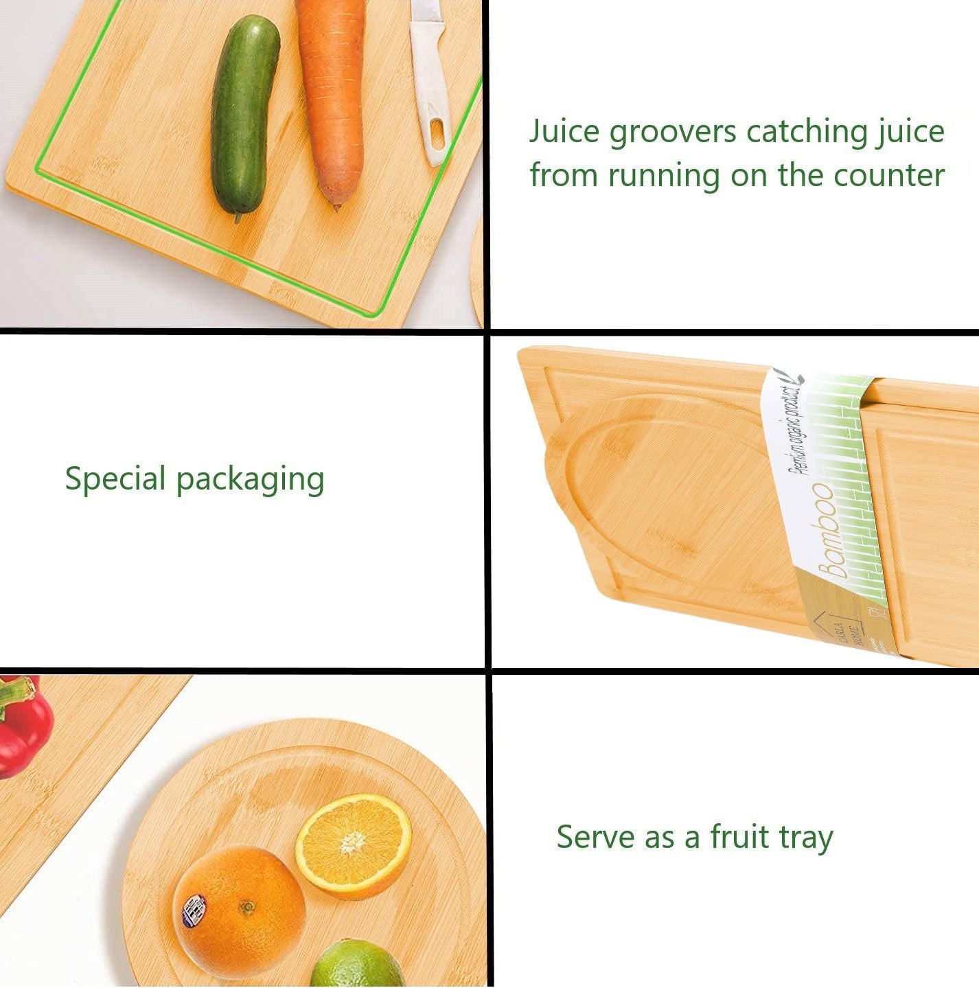 Carla Home 3 Pieces Bamboo Cutting Board With Juice Groove And Mobile Holder Included For Kitchen
