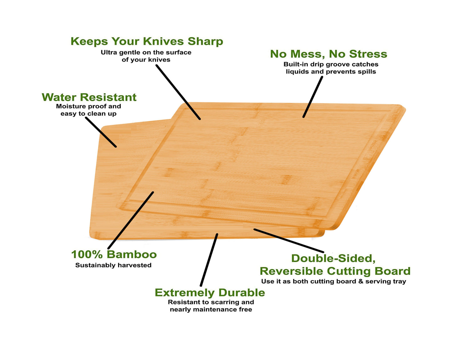 Carla Home 3 Pieces Bamboo Cutting Board With Juice Groove And Mobile Holder Included For Kitchen