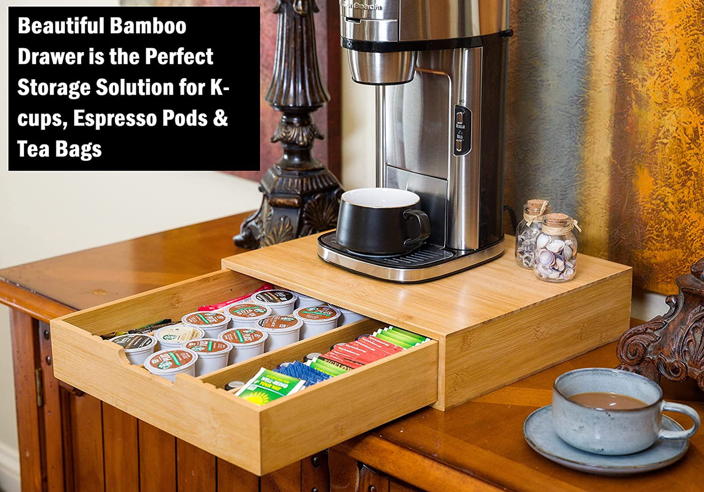 Carla Home Bamboo K Cup Coffee Pod Holder Storage Organizer For Kitchen Jewelry And Cosmetic