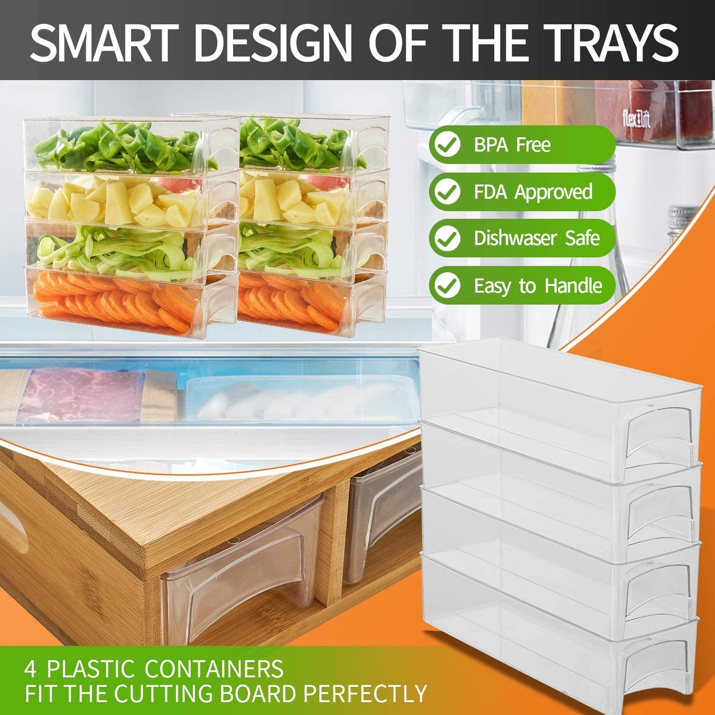 Carla Home Large Bamboo Cutting Board And 4 Containers With Mobile Holder Gift Included For Kitchen