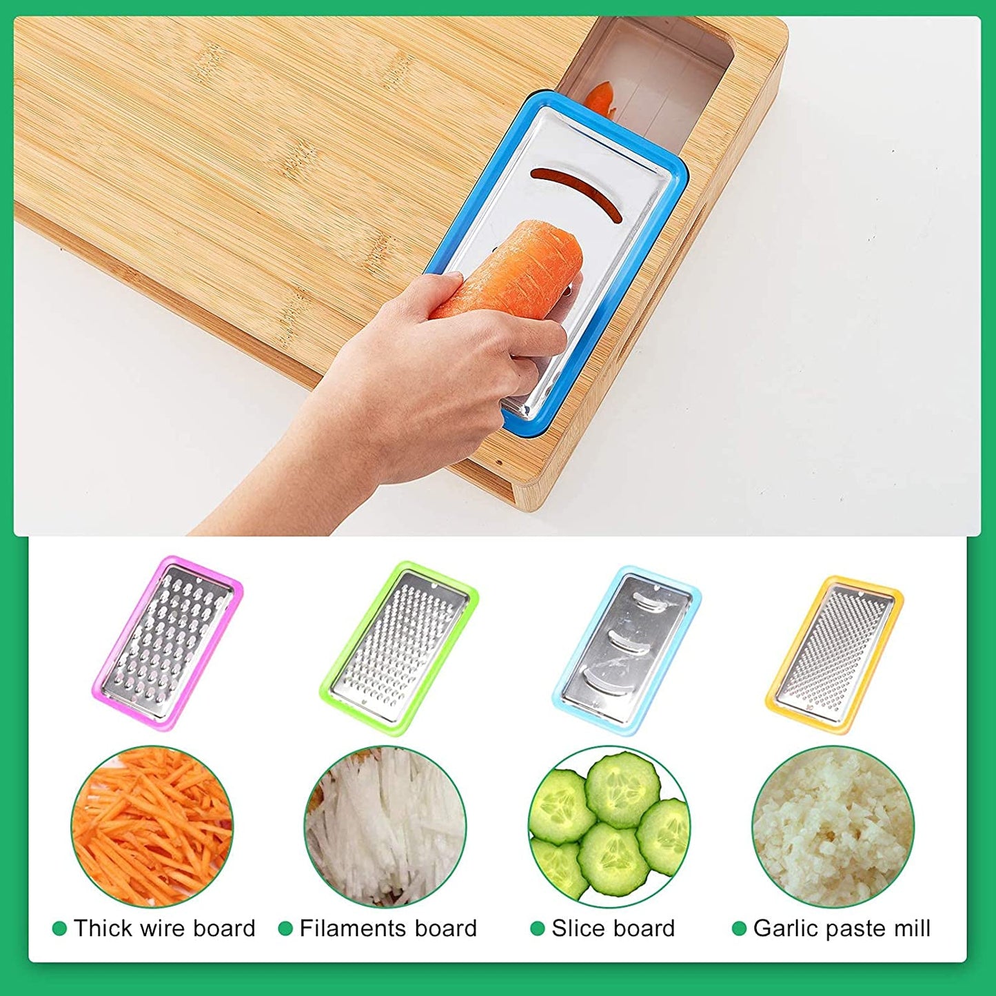 Carla Home Large Bamboo Cutting Board And 4 Containers With Mobile Holder Gift Included For Kitchen