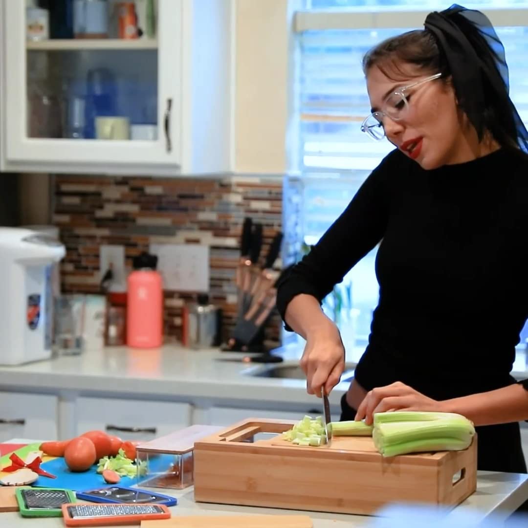 Carla Home Large Bamboo Cutting Board And 4 Containers With Mobile Holder Gift Included For Kitchen