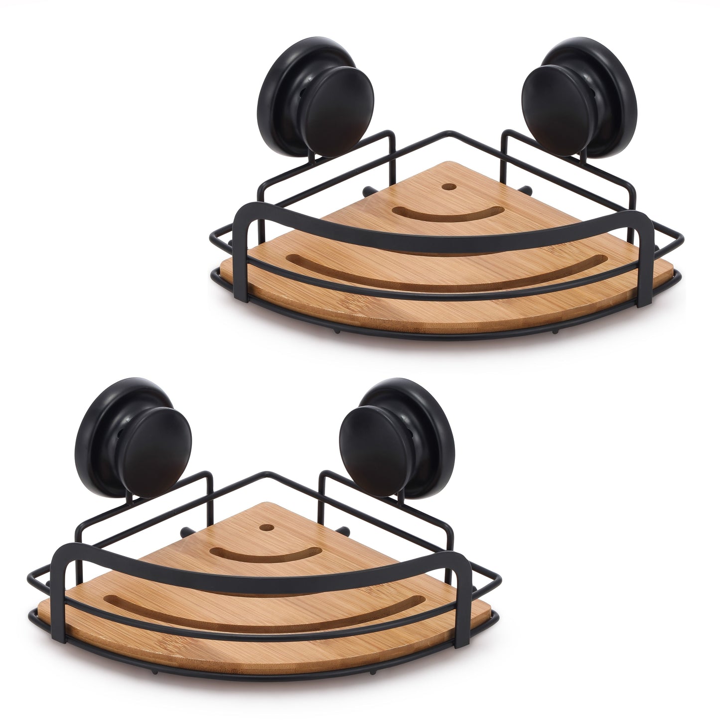 Carla Home 2 Pack Round Bamboo Corner Shower Caddy Shelf Basket Rack With Premium Vacuum Suction Cup No Drilling For Bat