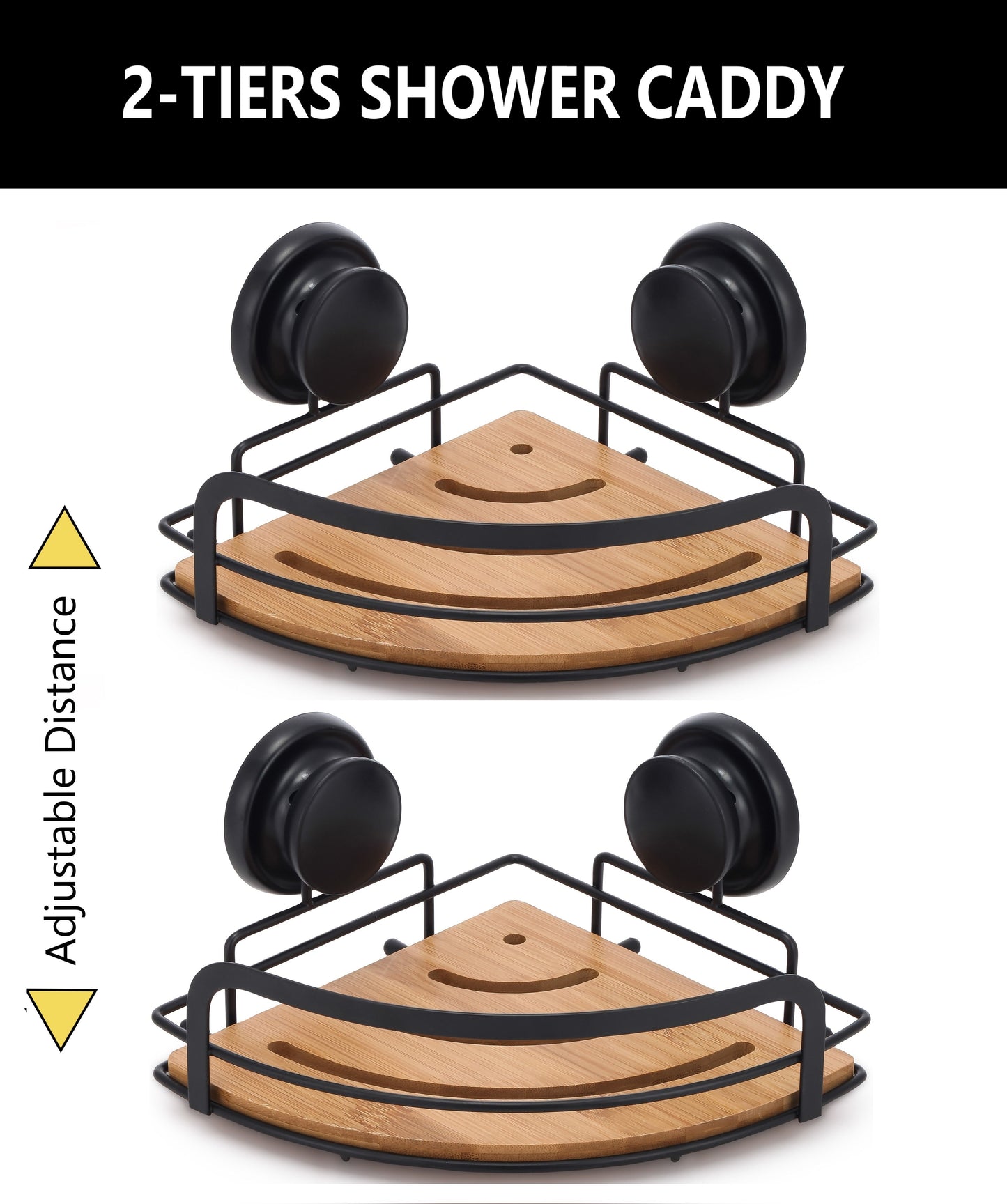 Carla Home 2 Pack Round Bamboo Corner Shower Caddy Shelf Basket Rack With Premium Vacuum Suction Cup No Drilling For Bat
