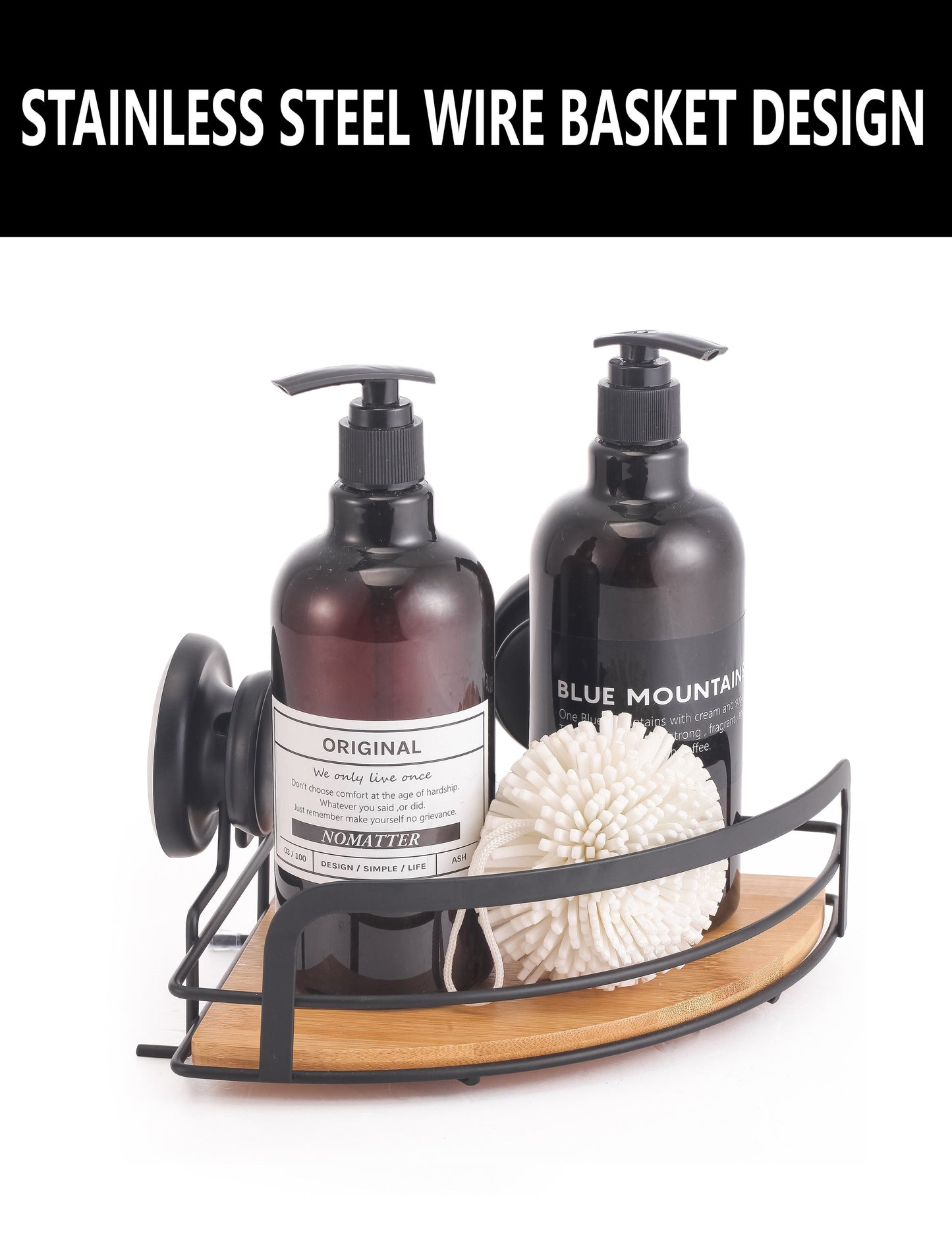 Carla Home 2 Pack Round Bamboo Corner Shower Caddy Shelf Basket Rack With Premium Vacuum Suction Cup No Drilling For Bat