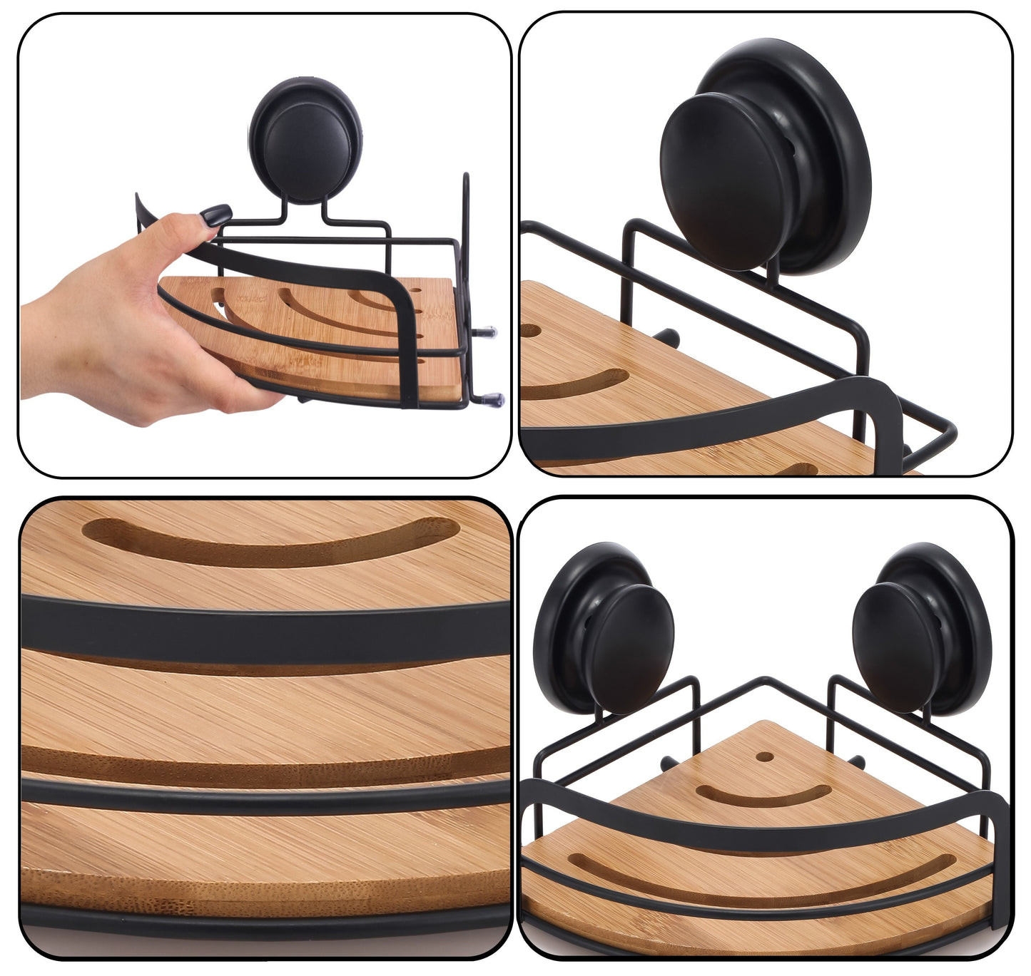 Carla Home 2 Pack Round Bamboo Corner Shower Caddy Shelf Basket Rack With Premium Vacuum Suction Cup No Drilling For Bat