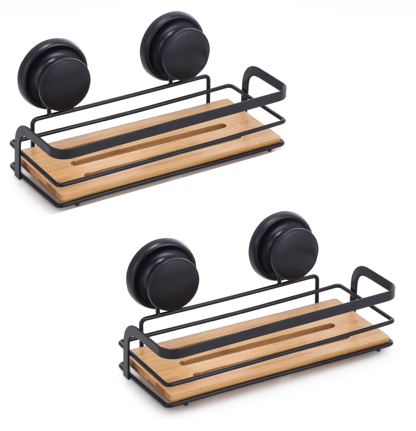 Carla Home 2 Pack Rectangular Bamboo Corner Shower Caddy Shelf Basket Rack With Premium Vacuum Suction Cup No Drilling F