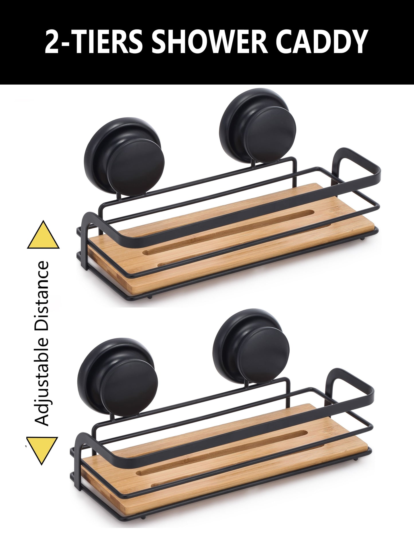 Carla Home 2 Pack Rectangular Bamboo Corner Shower Caddy Shelf Basket Rack With Premium Vacuum Suction Cup No Drilling F
