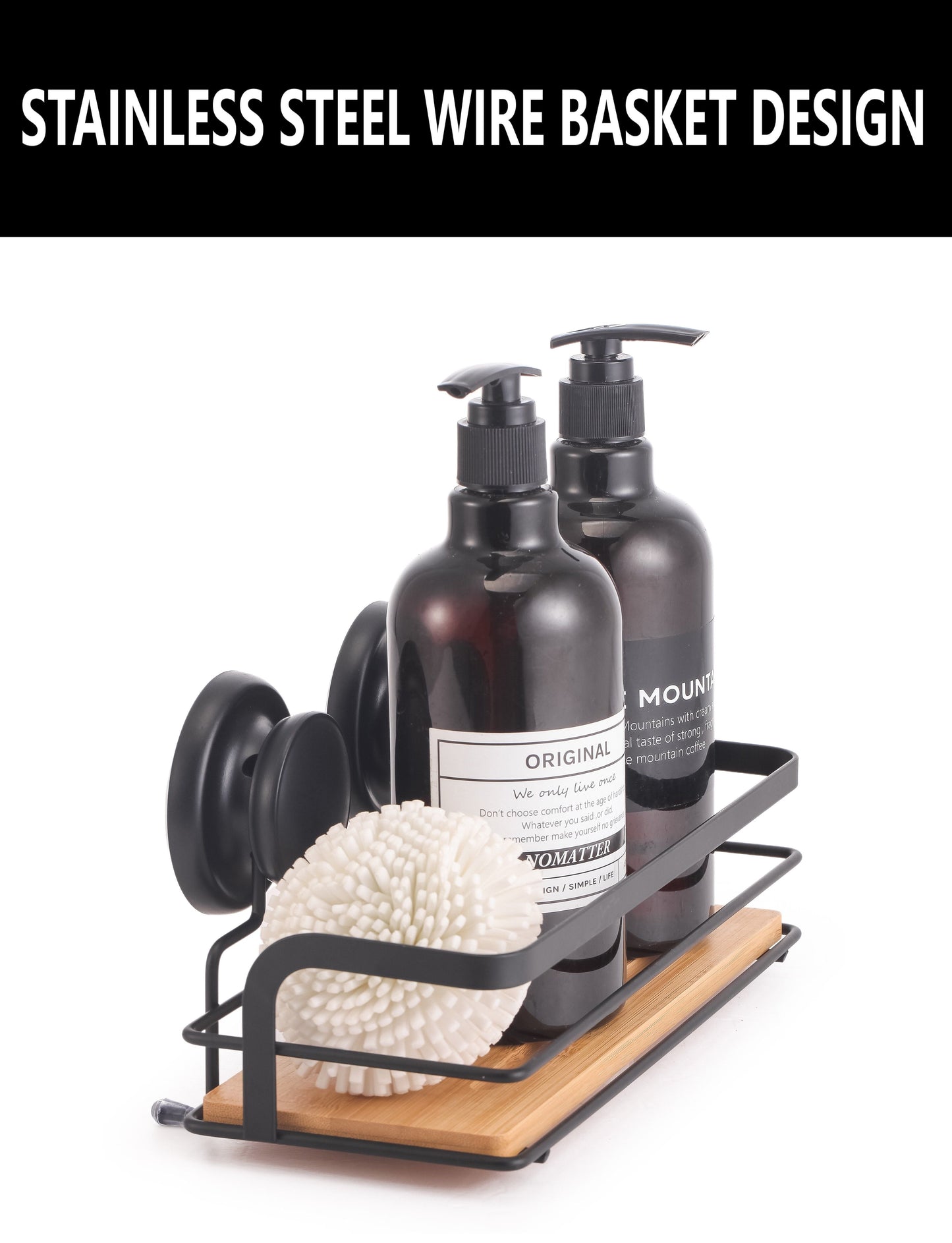 Carla Home 2 Pack Rectangular Bamboo Corner Shower Caddy Shelf Basket Rack With Premium Vacuum Suction Cup No Drilling F