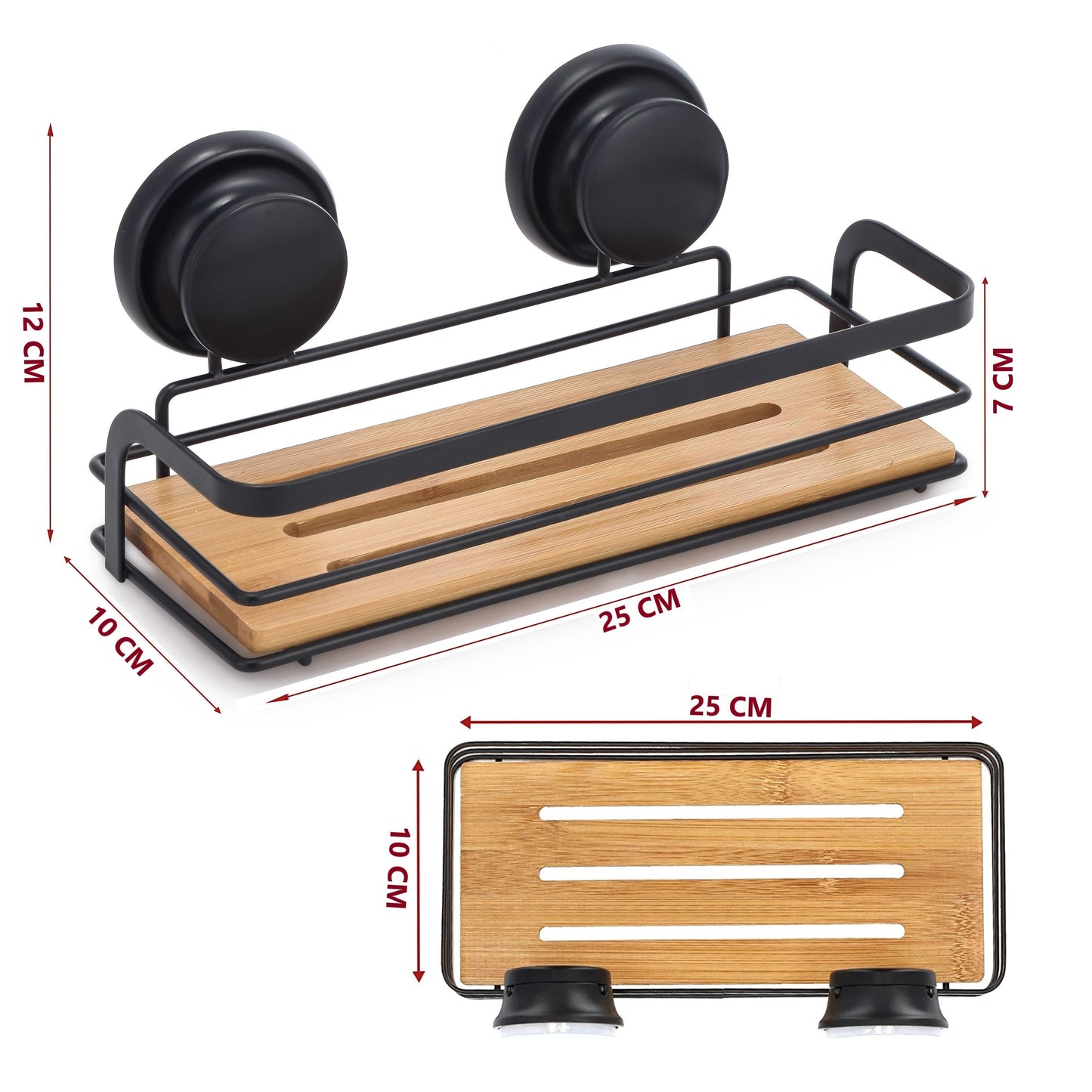 Carla Home 2 Pack Rectangular Bamboo Corner Shower Caddy Shelf Basket Rack With Premium Vacuum Suction Cup No Drilling F