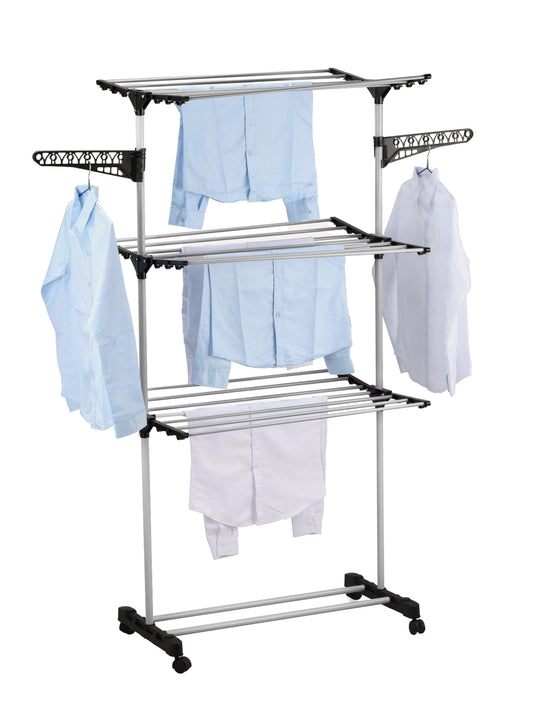 Carla Home Folding 3 Tier Clothes Laundry Drying Rack With Stainless Steel Tubes For Indoor & Outdoor