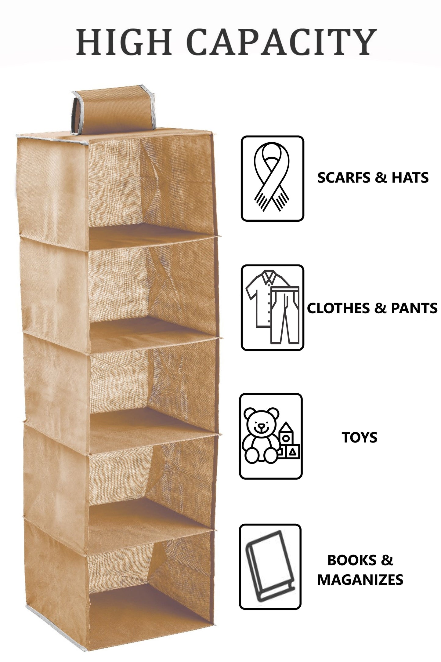 Carla Home 5 Tier Shelf Hanging Closet Organizer And Storage For Clothes (Beige)