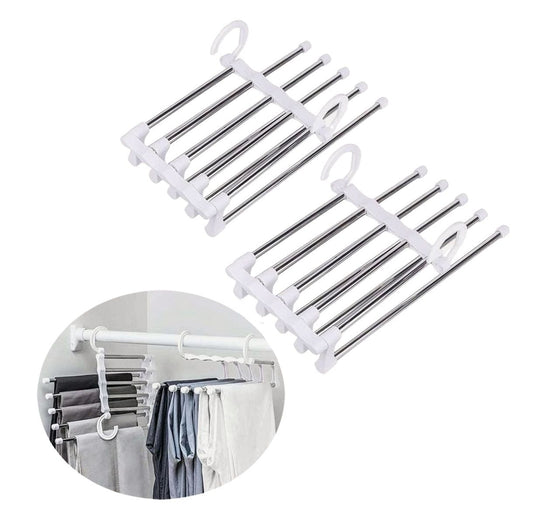 Carla Home 2 Pack Stainless Steel Adjustable 5 In 1 Pants Hangers Non Slip Space Saving For Storage