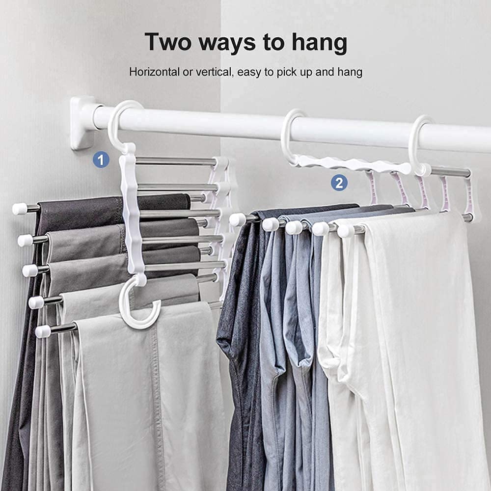 Carla Home 2 Pack Stainless Steel Adjustable 5 In 1 Pants Hangers Non Slip Space Saving For Storage