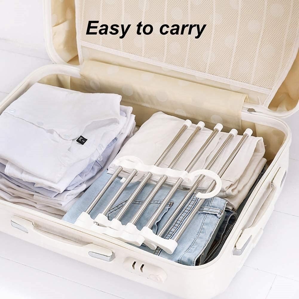 Carla Home 2 Pack Stainless Steel Adjustable 5 In 1 Pants Hangers Non Slip Space Saving For Storage