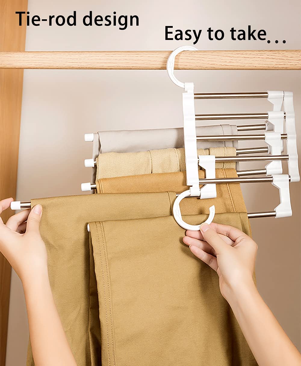 Carla Home 2 Pack Stainless Steel Adjustable 5 In 1 Pants Hangers Non Slip Space Saving For Storage