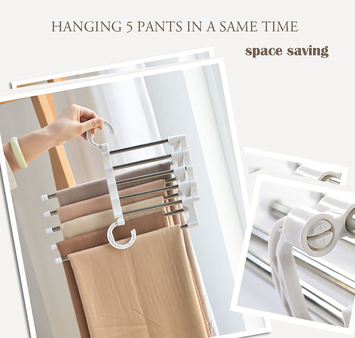 Carla Home 2 Pack Stainless Steel Adjustable 5 In 1 Pants Hangers Non Slip Space Saving For Storage
