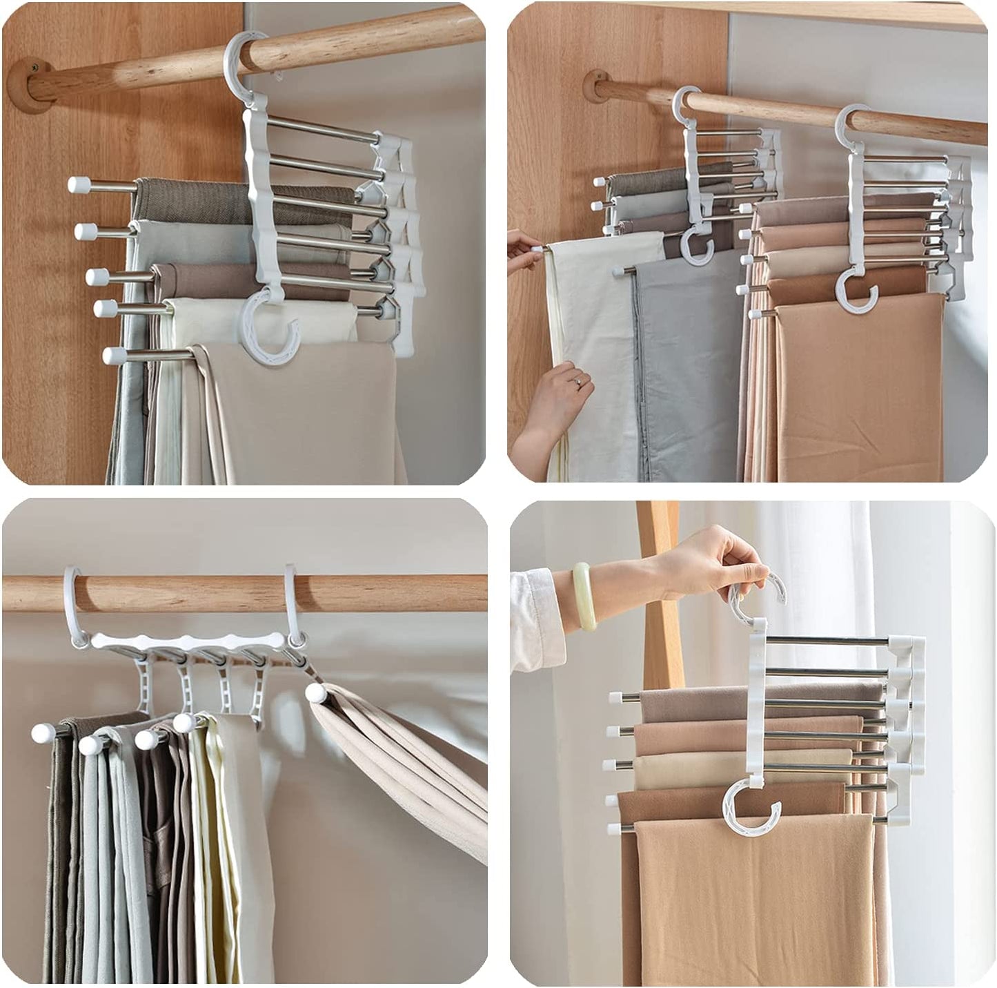 Carla Home 2 Pack Stainless Steel Adjustable 5 In 1 Pants Hangers Non Slip Space Saving For Storage