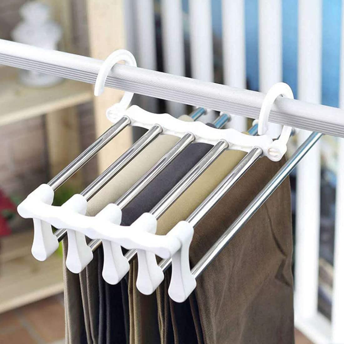 Carla Home 2 Pack Stainless Steel Adjustable 5 In 1 Pants Hangers Non Slip Space Saving For Storage