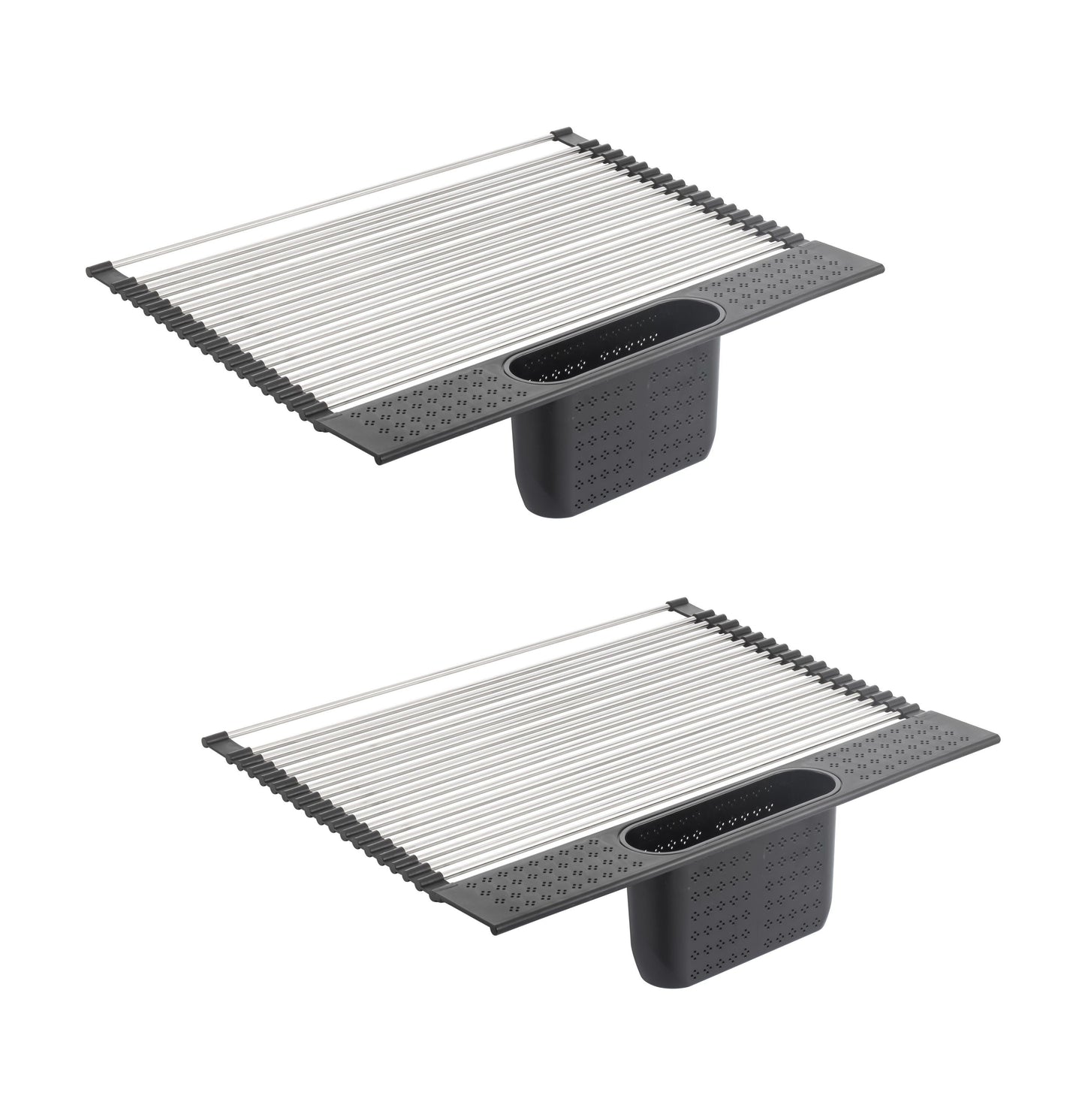 2 Pack Large Stainless Steel Roll Up Dish Drying Rack With Utensil Holder For Home Kitchen