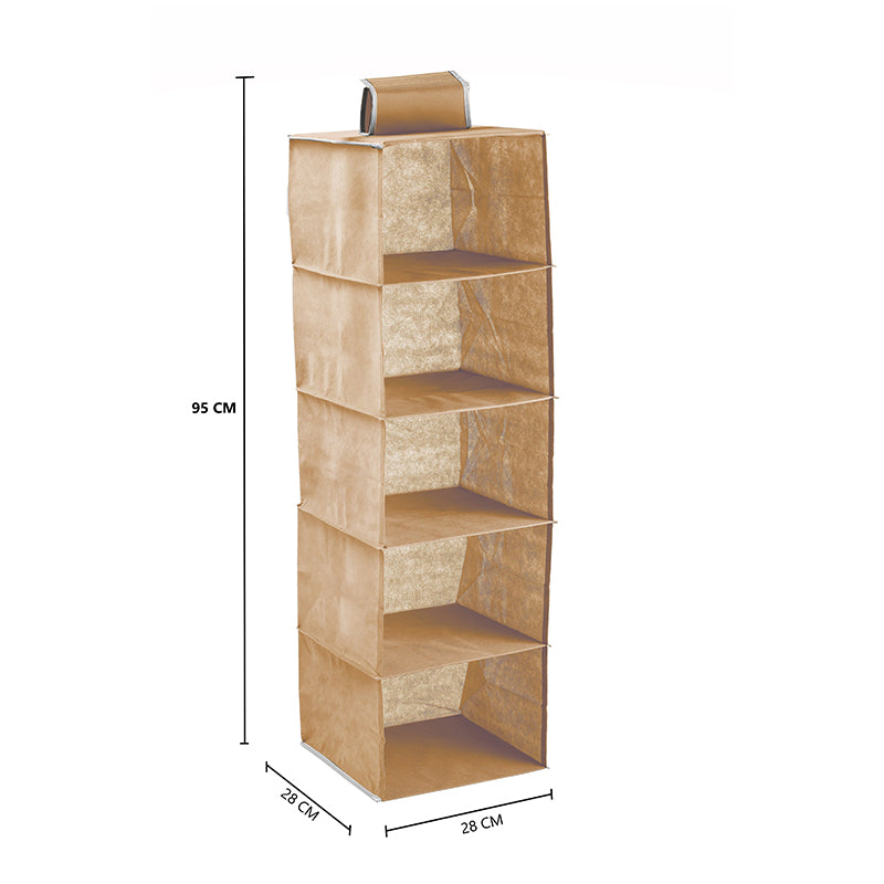 2 Pack 5-Tier Shelf Hanging Closet Organizer And Storage For Clothes (Beige)