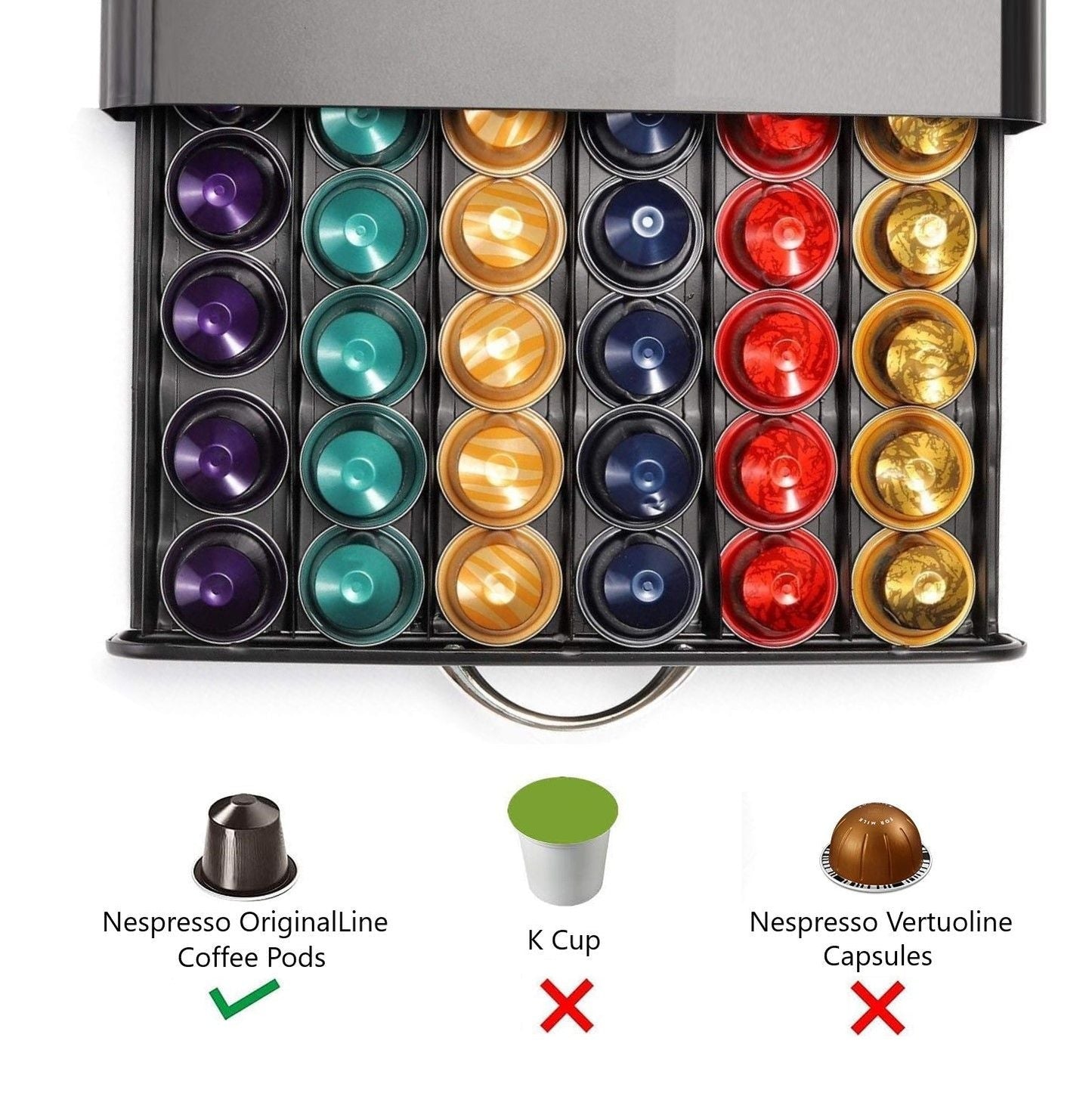 Carla Home Coffee Pods Holder Storage Drawer Compatible With 60 Nespresso For Kitchen & Organisation Machine (Black)