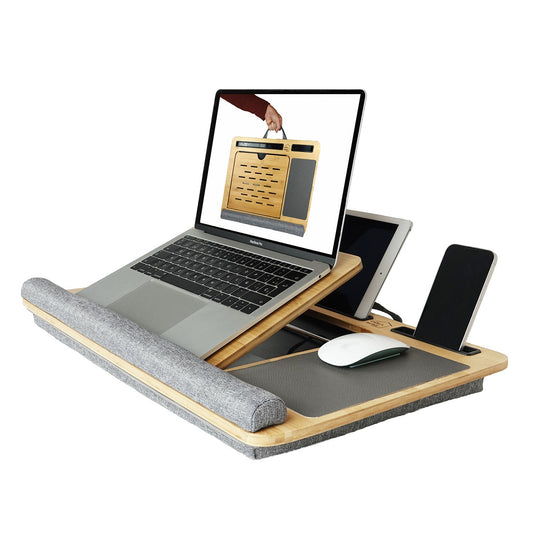 Carla Home Bamboo Laptop Desk With Cushion And Angle Adjustable For Office