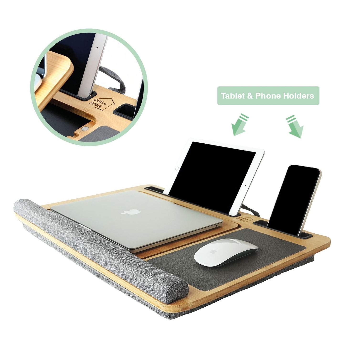 Carla Home Bamboo Laptop Desk With Cushion And Angle Adjustable For Office