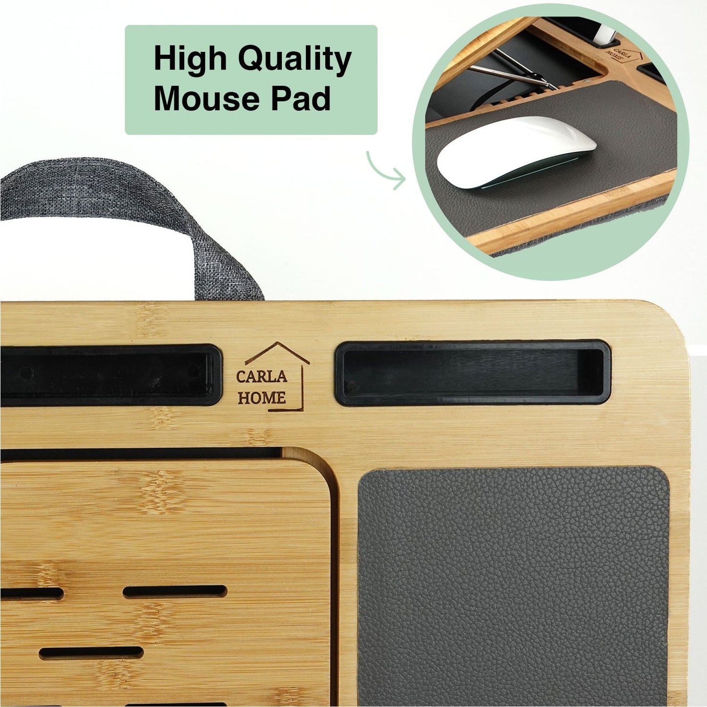 Carla Home Bamboo Laptop Desk With Cushion And Angle Adjustable For Office