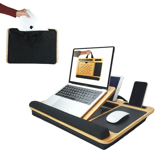 Carla Home Bamboo Laptop Desk With Cushion Angle Adjustable And Sleeve Case Bag For Office