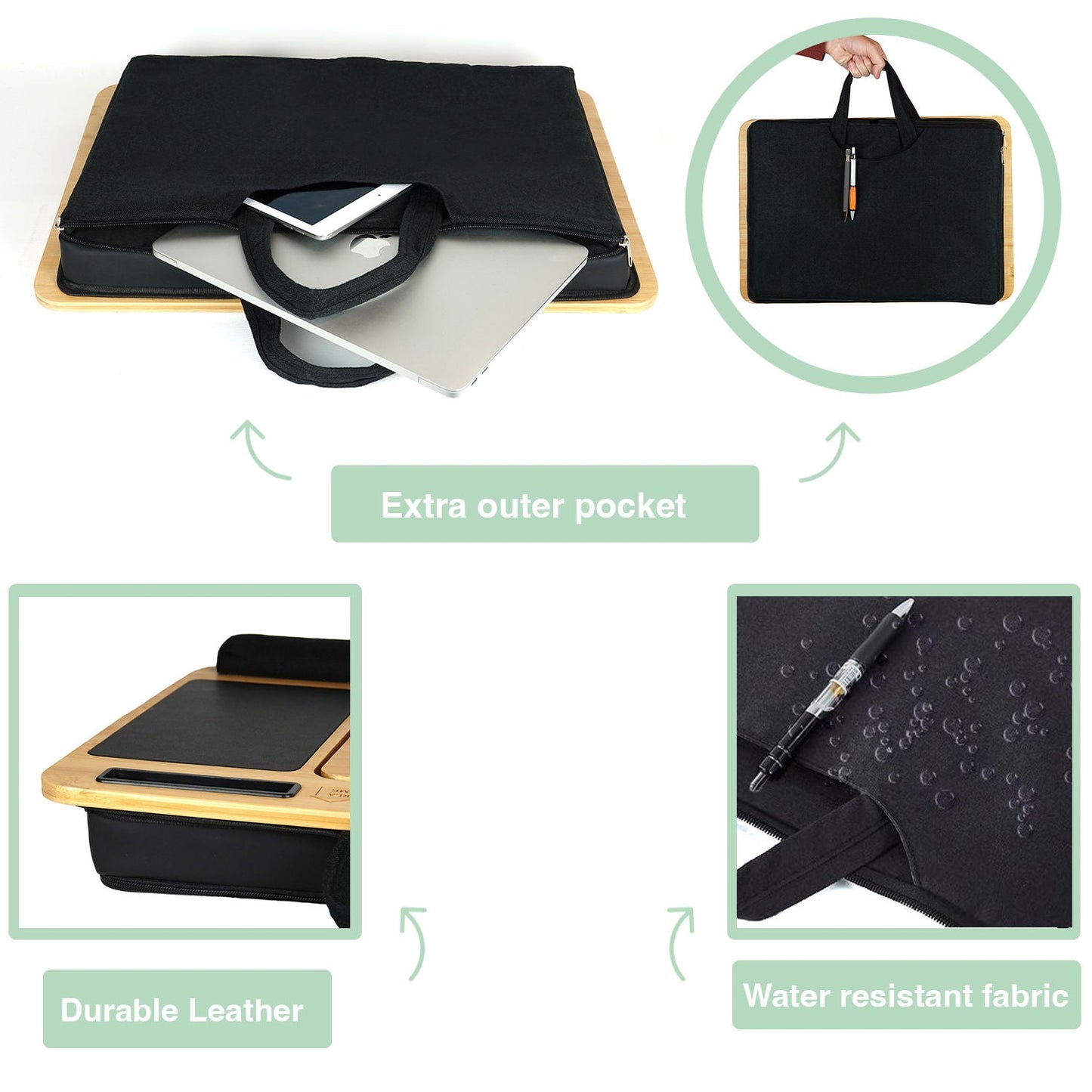 Carla Home Bamboo Laptop Desk With Cushion Angle Adjustable And Sleeve Case Bag For Office