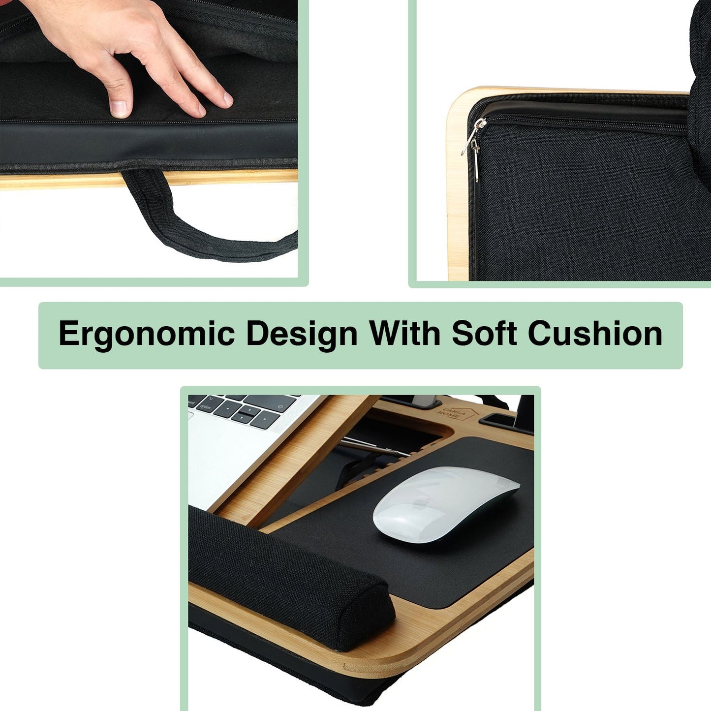 Carla Home Bamboo Laptop Desk With Cushion Angle Adjustable And Sleeve Case Bag For Office