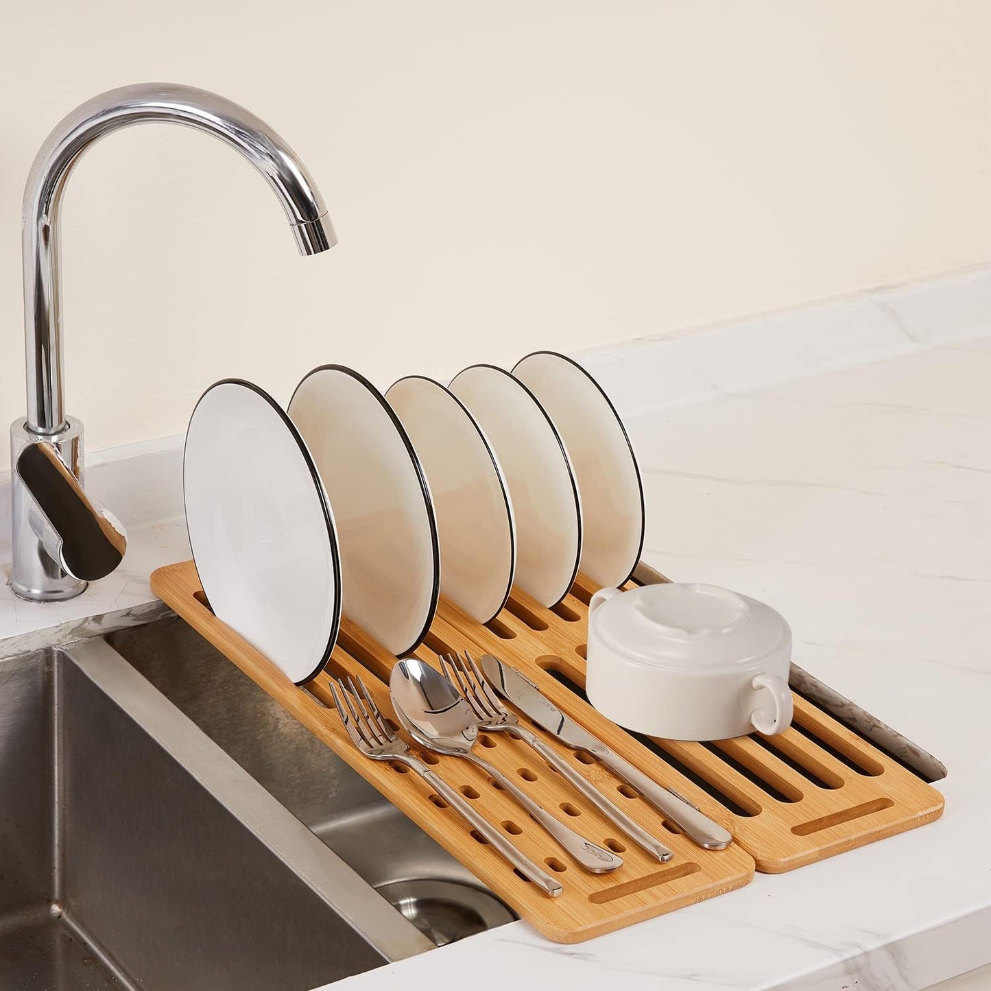Carla Home Foldable Bamboo Dish Drying Rack For Kitchen