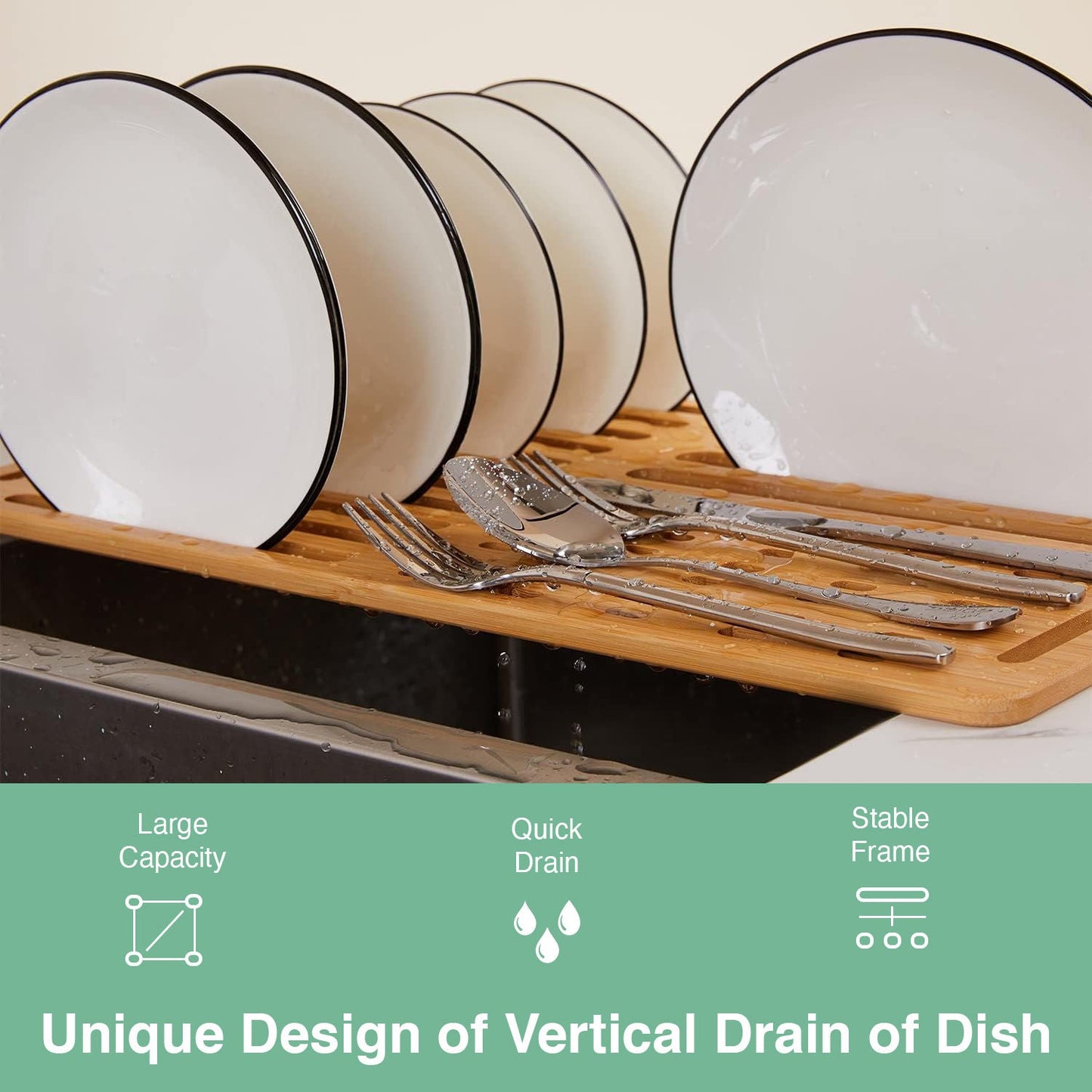 Carla Home Foldable Bamboo Dish Drying Rack For Kitchen